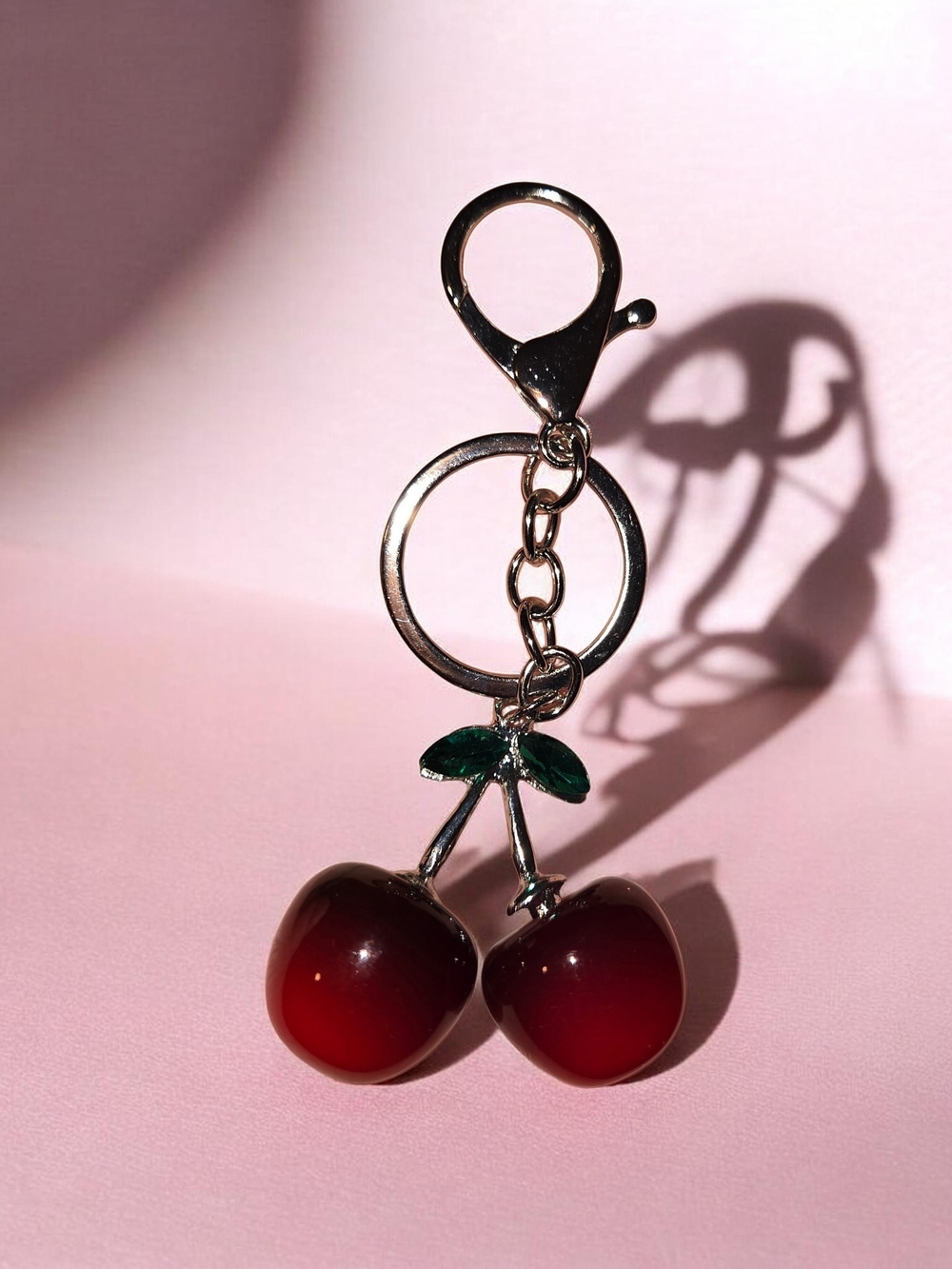Cherry Keychain Charm - Red & Silver